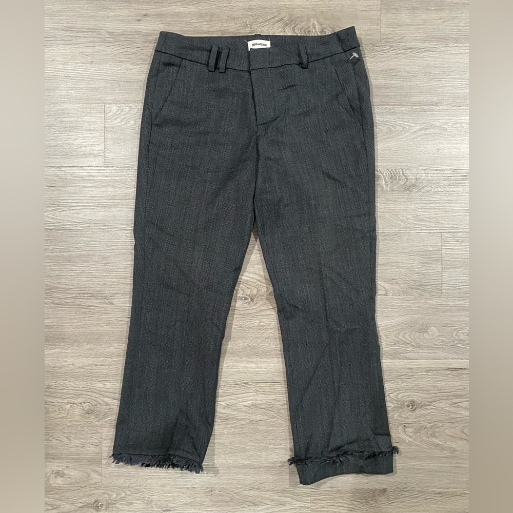 Zadig & Voltaire Women's Posh Franges Gray Frayed Hems Crop Pants‎ Pocket